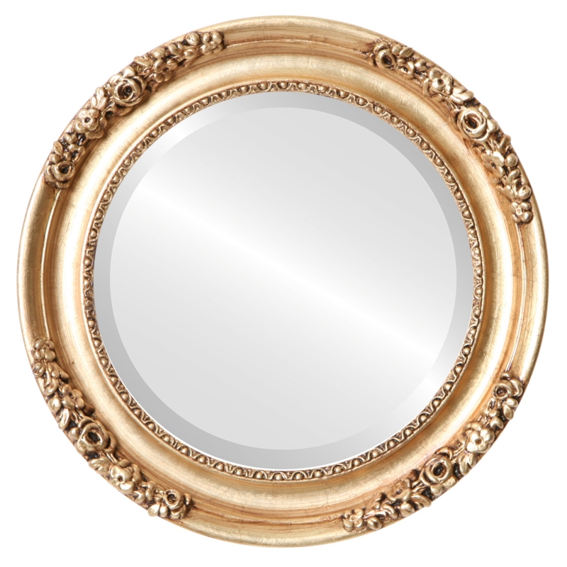 Round Mirror, Floral Carvings Antique Gold French Baroque