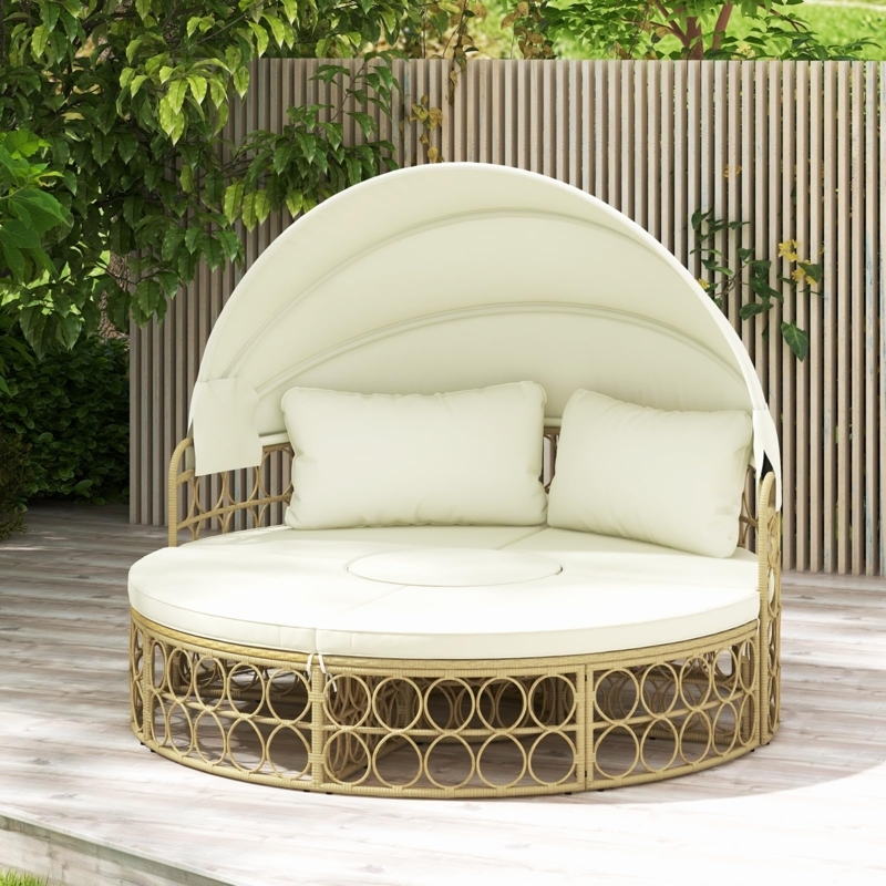 Round Outdoor Daybed, Retractable Canopy, Modular Sectional Base