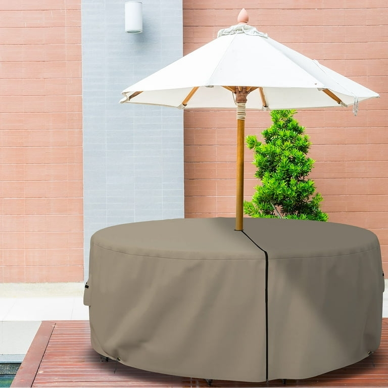 Round Patio Cover Umbrella Hole Taupe 109 Inch Diameter Zippered