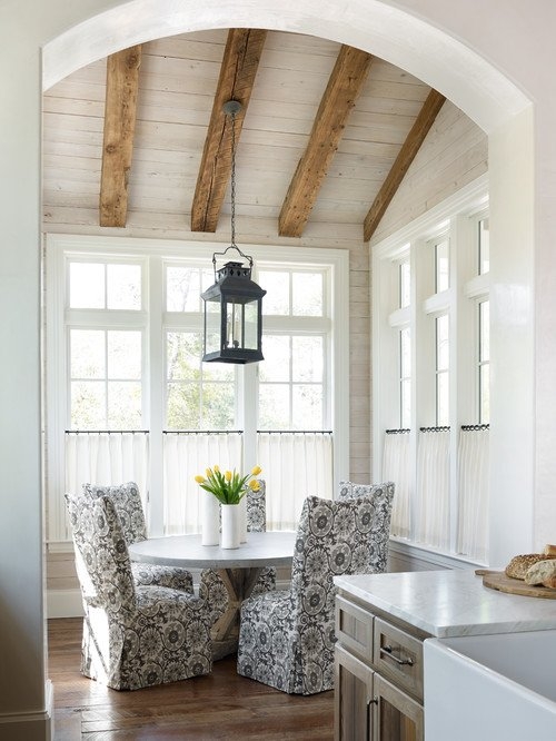 Round Pedestal Dining Table with Floral Damask Dining Chairs