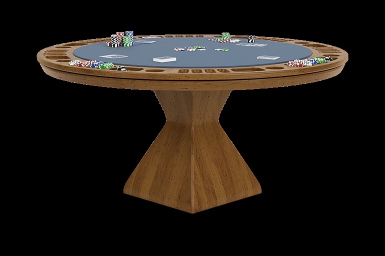 Round Poker Table with Faceted Pedestal Base in Distressed Caramel