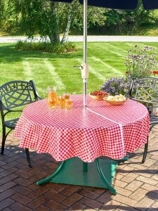 Round Tablecloth Red Gingham Ruffled Edge Zipper Closure Umbrella Hole