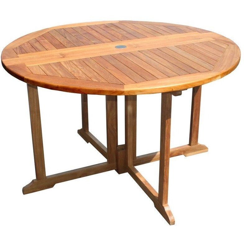 Round Teak Outdoor Dining Table with Butterfly Folding Top