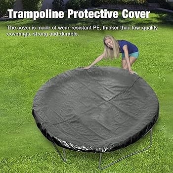 Round Trampoline Cover Textured Black PE Plastic, UV Resistant Tarp.