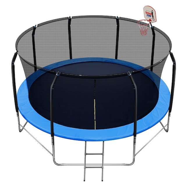 Round Trampoline Royal Blue Padding, Safety Enclosure Access Ladder.