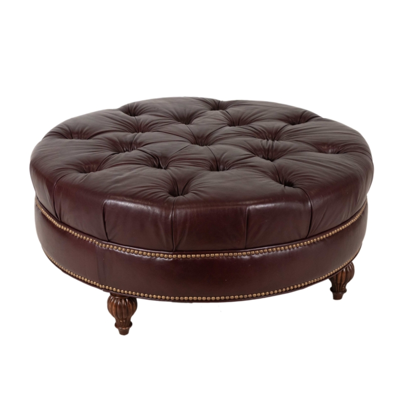 Round Tufted Oxblood Leather Ottoman | Grandview Mercantile