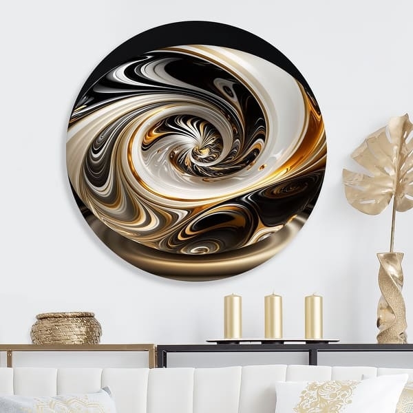 Round Wall Art featuring Liquid Gold Spiral and Marble Effect