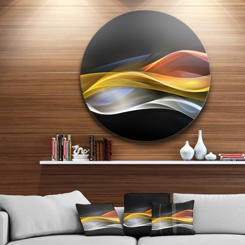 Round Wall Art with 3D Wave Design in Abstract Black and Gold