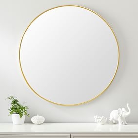 Round Wall Mirror, 36 Inch Diameter Tuscan Gold Thin Minimalist