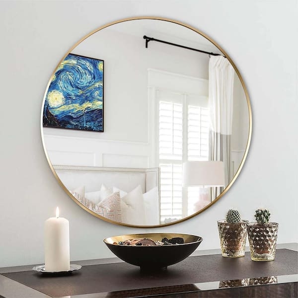 Round Wall Mirror, Thin Gold Frame Minimalist Vanity Decor