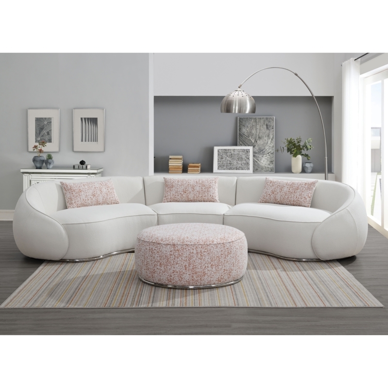 Rounded Arm Sectional: Beige Upholstery Curved Sofa