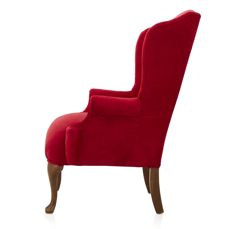 Ruby Red Wingback Armchair: Velvet, Queen Anne Style, Cabriole Legs