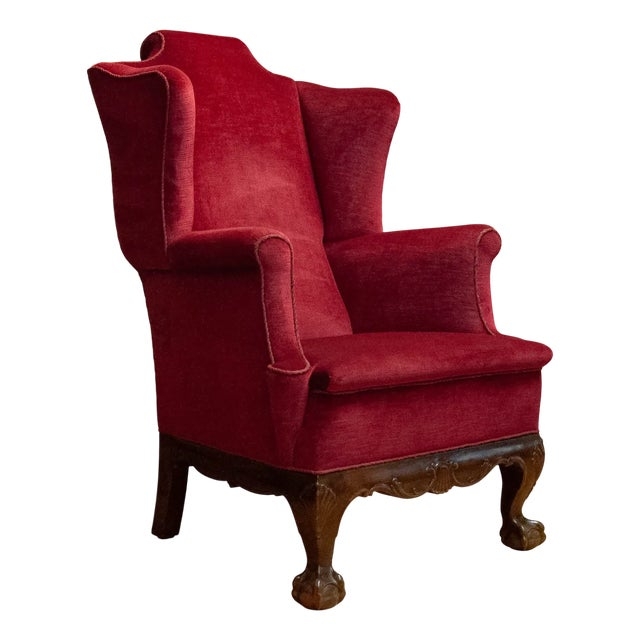 Ruby Wingback Chair: Velvet-Like Fabric, Ball and Claw Feet