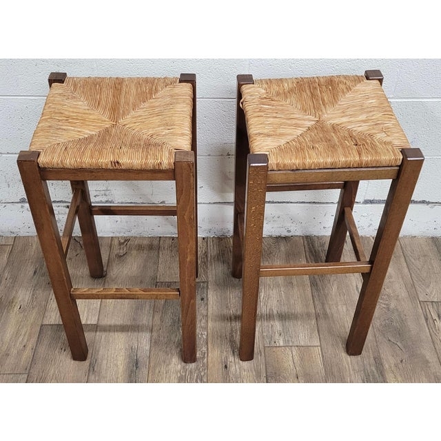 Rush Seat Bath & Body Works Bar Stools - Pair | Chairish