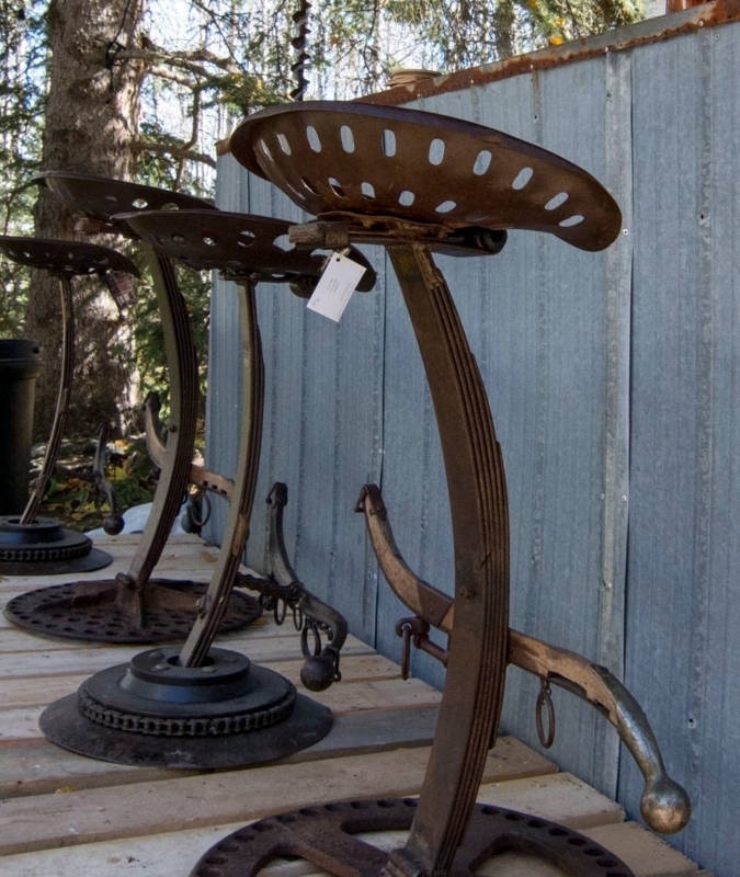 Rusted Metal Bar Stool Leaf Spring Stem Gear Base Industrial