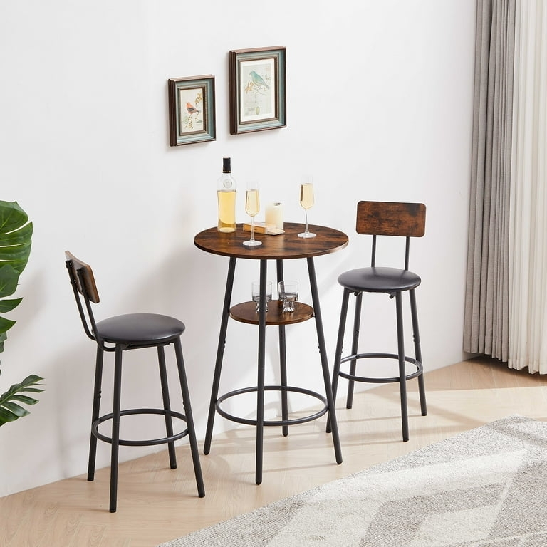 Rustic Bar Table Set with Storage Shelf Brown and Black Finish