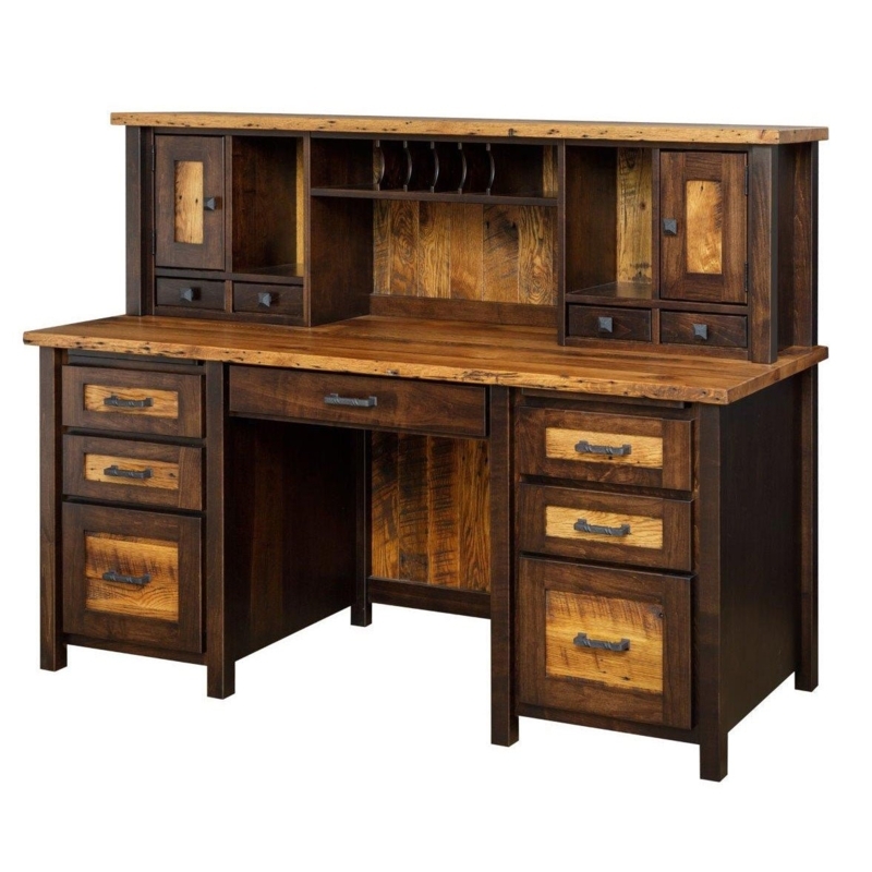 Rustic Barnwood Hutch Desk: Industrial Style Live Edge Detail