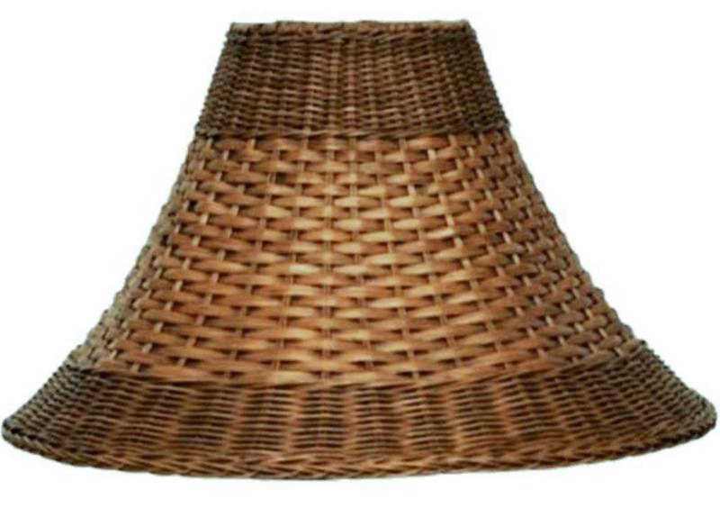 Rustic Bell Lamp Shade Dual Weave Rattan Open Lattice Center