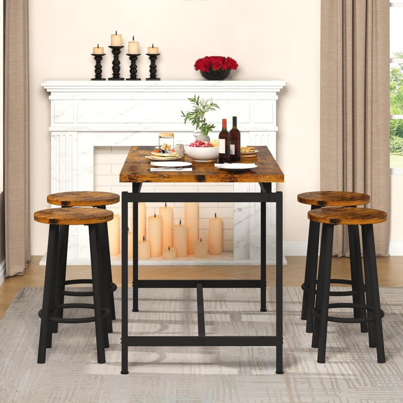 Rustic Brown Bar Set 5-Piece Counter Height H-Frame Base