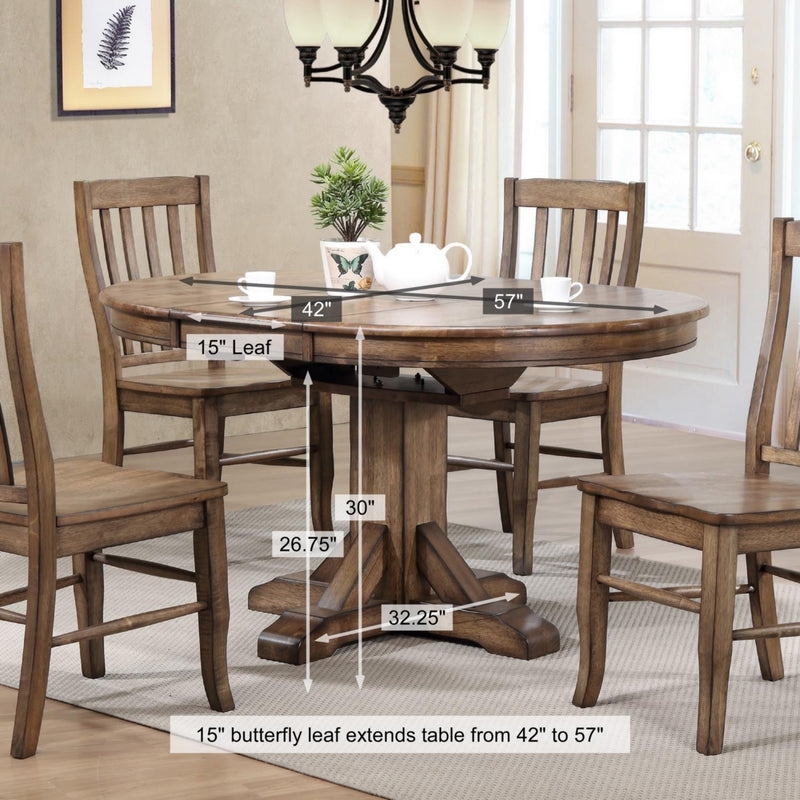 Rustic Brown Pedestal Dining Table Set with Butterfly Leaf Extension