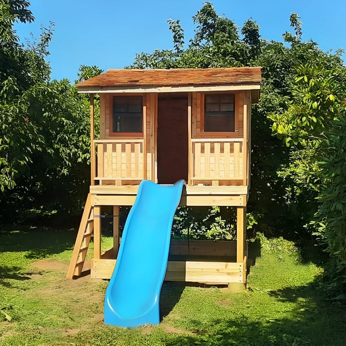 Rustic Cabin Playhouse Kit with Wave Slide & Integrated Sandbox