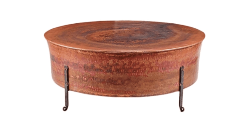 Rustic Cauldron Coffee Table, Hammered Copper with Scroll Feet
