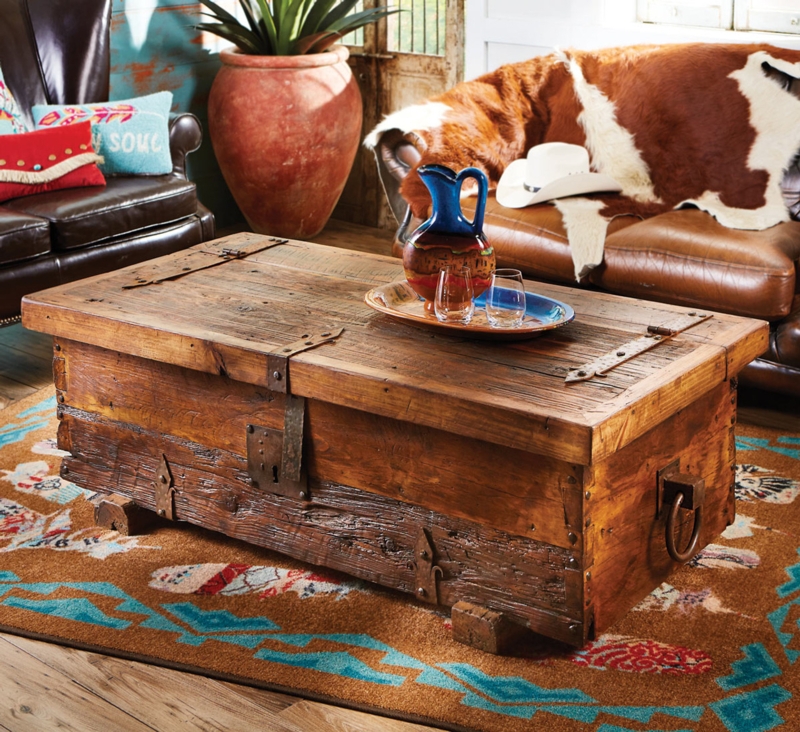 Rustic Coffee Table Trunk with Iron Latch: Old West Storage