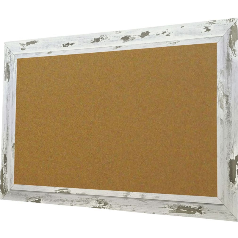 Rustic Cork Board, Peeling Whitewash Barnwood Frame, Extra Wide Border.