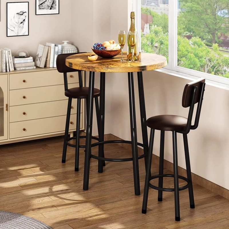 Rustic Distressed Wood Grain Pub Dining Set for Breakfast Nooks
