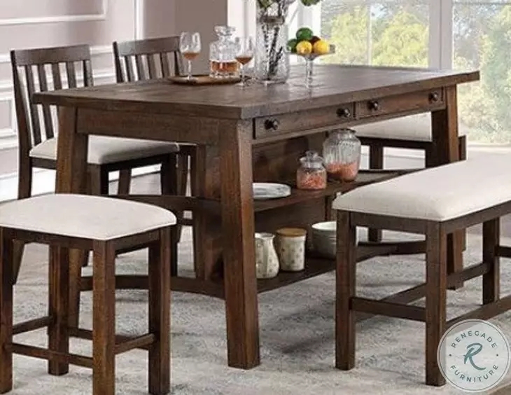 Rustic Farmhouse Counter Height Table with Integrated Storage Shelves