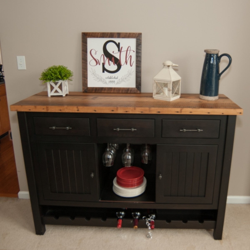 Rustic Farmhouse Wine Buffet Cabinet in Two-Tone Finish