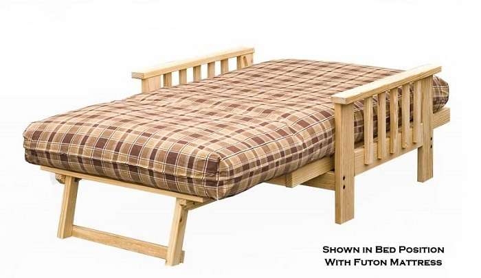 Rustic Futon Sofa Bed with Slatted Side Rails, Space Saving Lounger