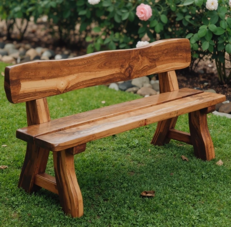 Rustic Garden Bench with Live Edge Backrest and Organic Curves