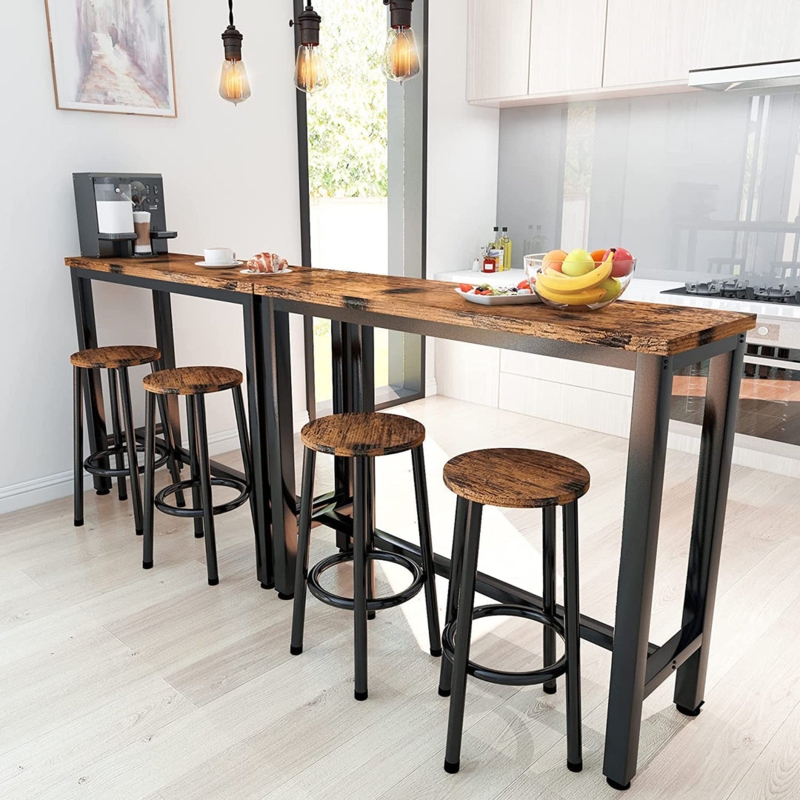 Rustic Industrial Bar Set Rustic Brown Matte Black Slender Legs