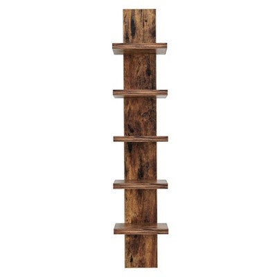 Rustic Industrial Spine Shelf in Distressed Dark Brown Finish