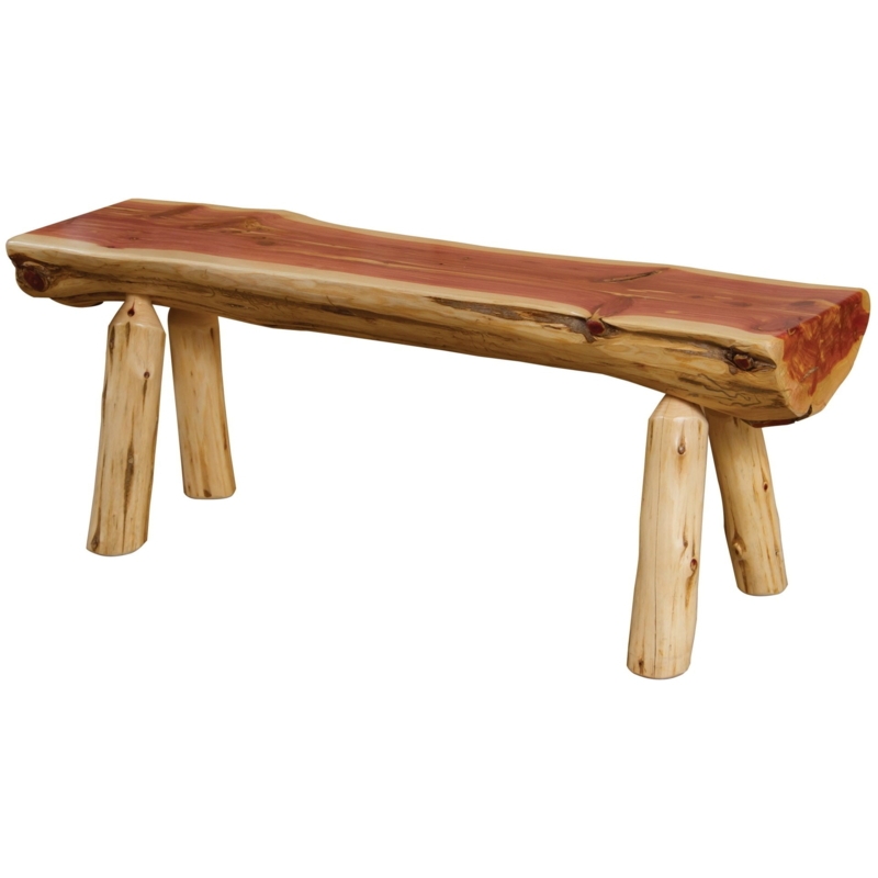 Rustic Log Bench with Half Log Seat and Red Heartwood Grain