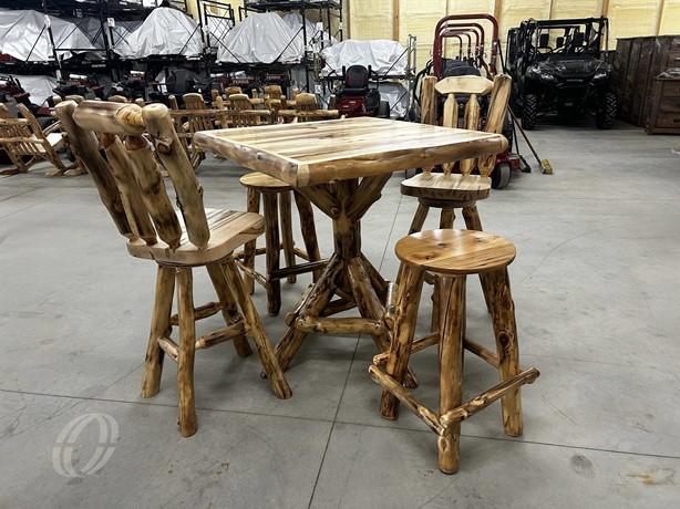 Rustic Log Pub Table Set with Swivel Log Chairs and Glossy Finish