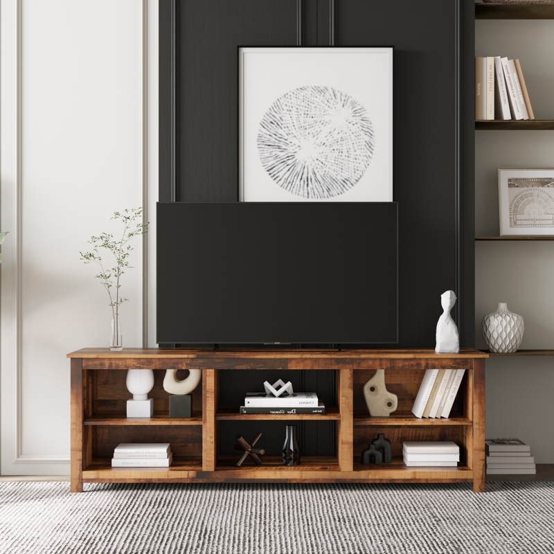 Rustic Media Console, Distressed Wood Grain, Low Profile TV Cabinet.