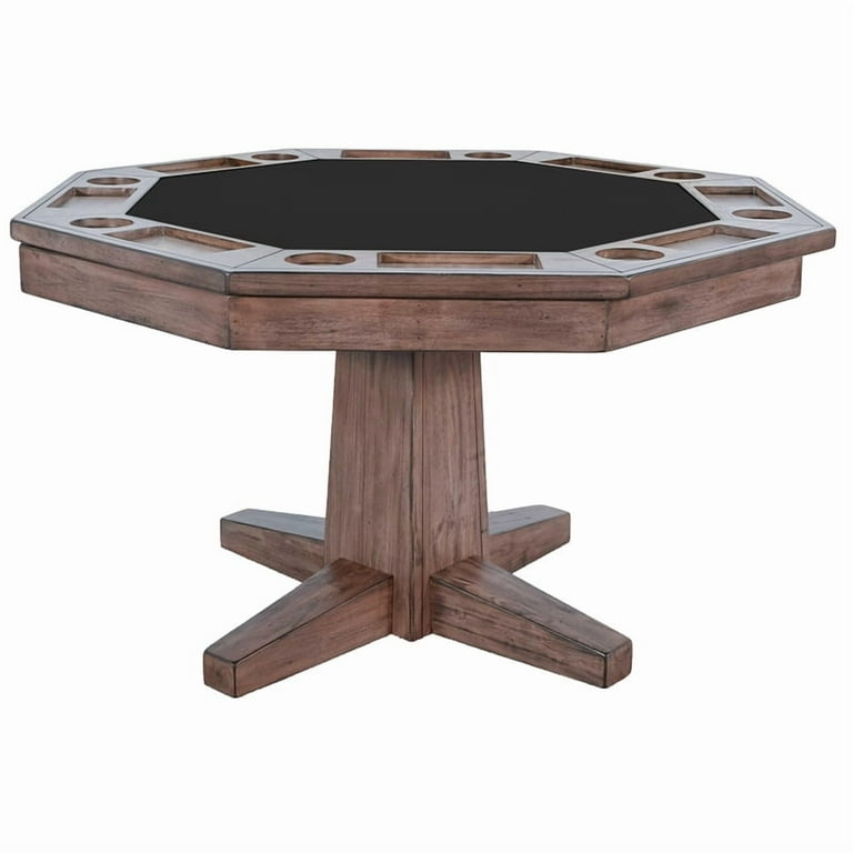 Rustic Octagonal Poker Table with Pedestal Base and Splayed Feet