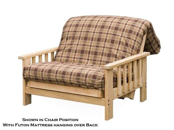 Rustic Plaid Futon Chair with Slat Armrests for Cabin Living