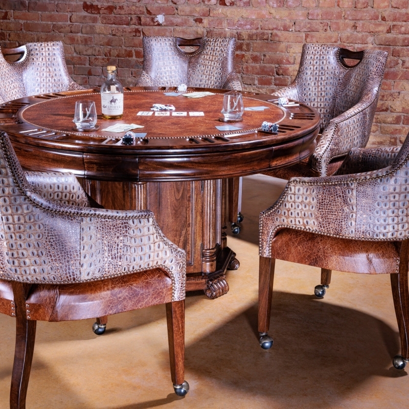 Rustic Poker Table Set featuring Crocodile Embossed Leather Chairs