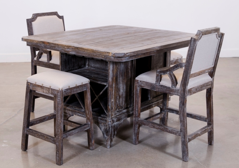 Rustic Pub Height Set with Weathered Finish and Wine Rack Base