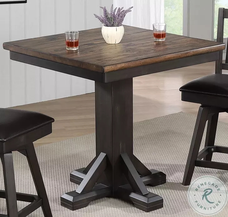 Rustic Pub Table Set with Square Top and Angled Supports