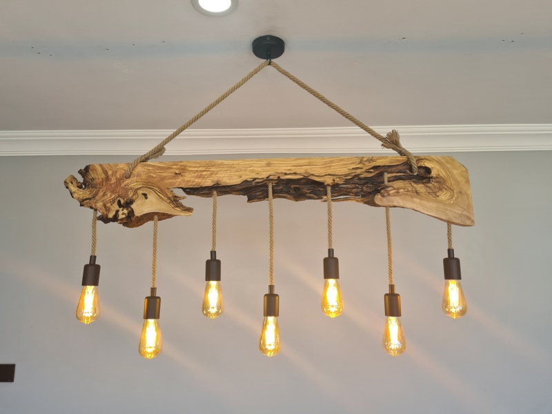 Rustic Rope Light Fixture Live Edge Wood Beam Farmhouse Pendant