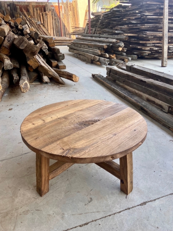 Rustic Round Coffee Table Reclaimed Wood Thick Plank Top