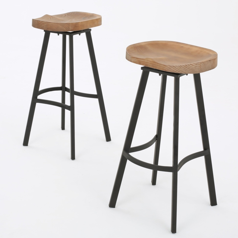 Rustic Swivel Barstools Set with Contoured Tractor Seat