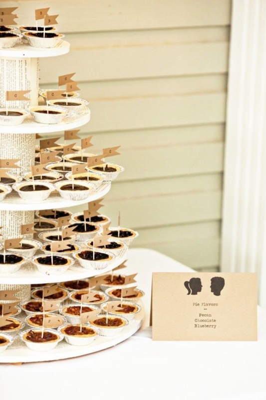 Rustic Tiered Dessert Tower, Book Page Wrapped Pillars & Flags