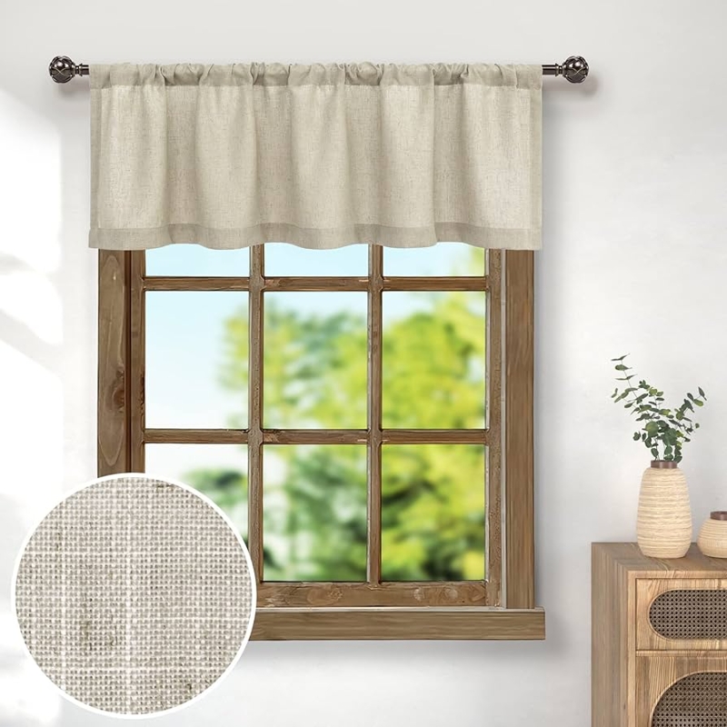 Rustic Warm Beige Linen-Like Weave Farmhouse Valance