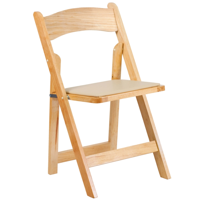 Rustic Wood Folding Chair Warm Beige Padded Seat