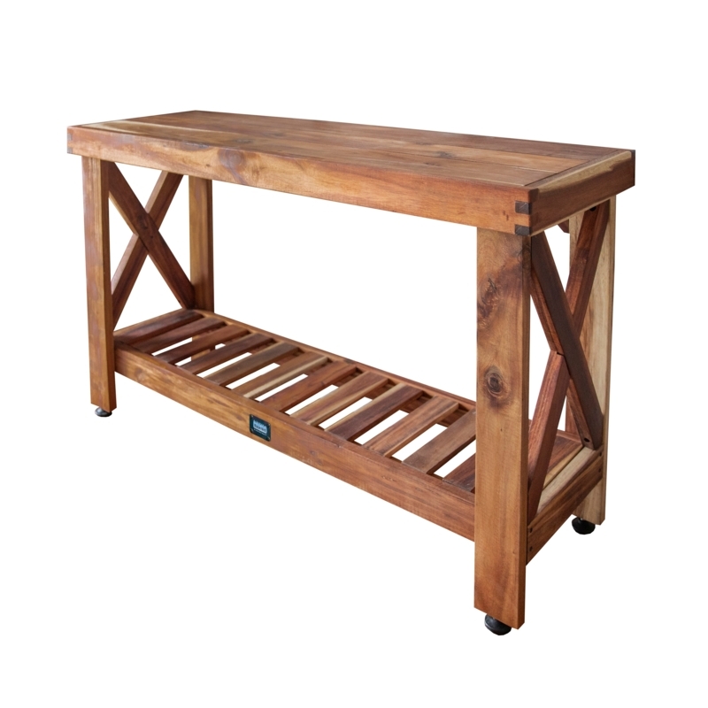 Rustic X-Frame Sideboard Console Table, Acacia Wood